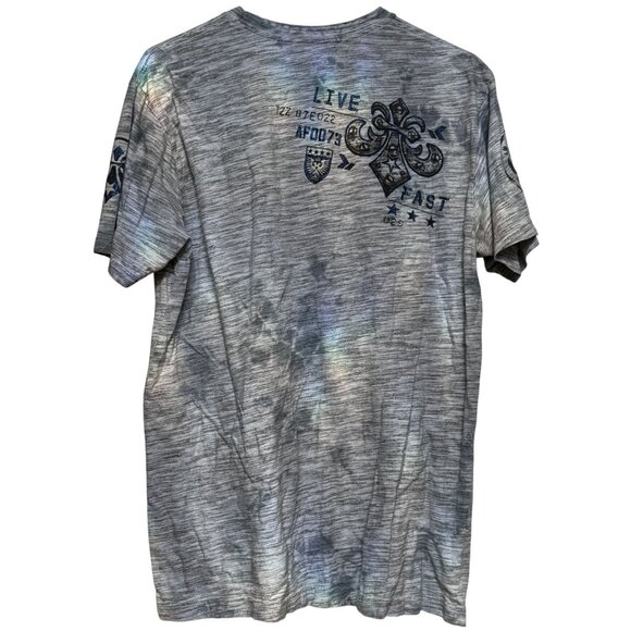 AFFLICTION Live Fast Eagle Bird Logo Grey Blue Short Sleeve T-Shirt Men's size L - Picture 2 of 4